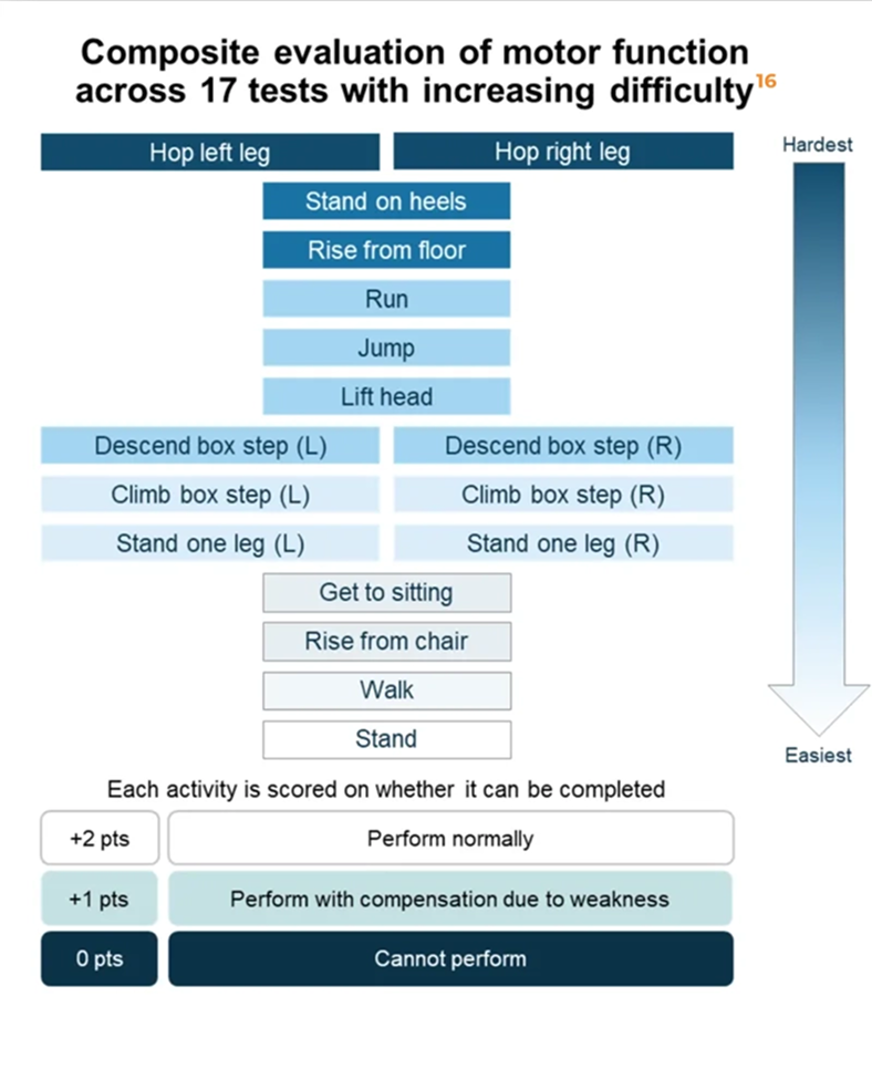 Composite evaluation of motor function across 17 tests with increasing difficulty